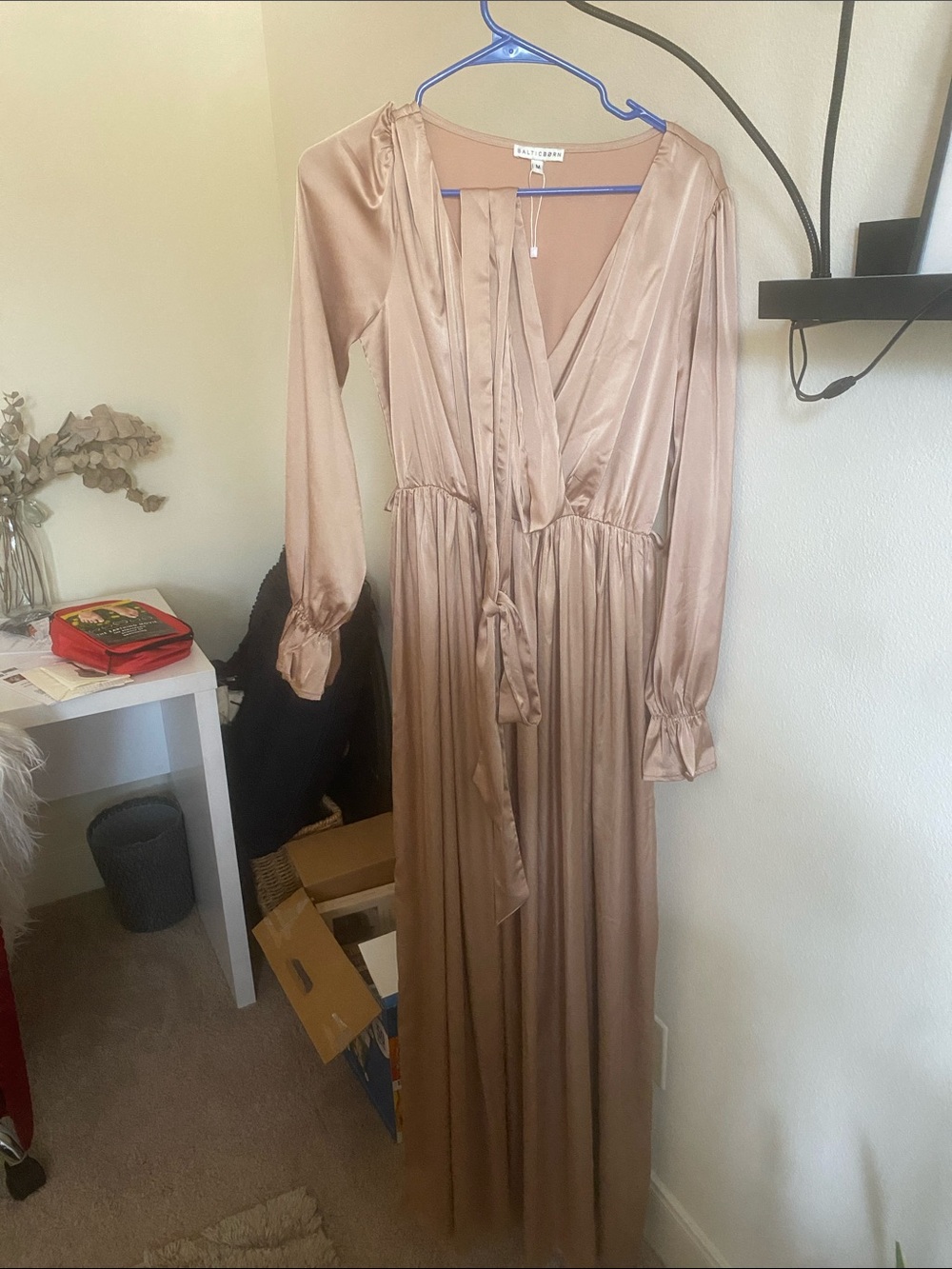 Baltic Born Satin Wrap Maxi Dress in Taupe